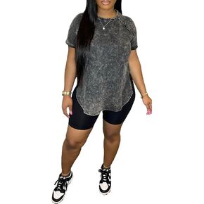 Yeshire Womens 2 Piece Outfit Tracksuit Crewneck Solid Color Shirt Shorts Jogger Bodycon Sets