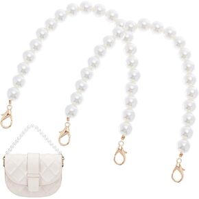 PH PandaHall 2pcs 16 inch Pearl Bead Bag Chains, 10mm Imitation Pearl Bead Purse Strap Bag Chain Replacement Short Handbag Handles with Swivel Clasps for Bag Decoration Wallet Clutch Tote Bag