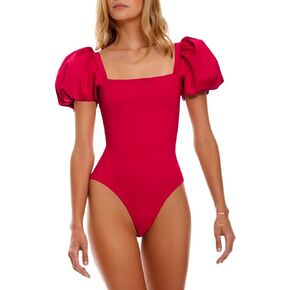 Saodimallsu Womens One Piece Swimsuit Short Puff Sleeve Square Neck Sexy Backless Tummy Control Bathing Suit