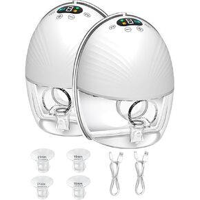 Breast Pump Hands Free,Electric Breast Pump Wearable,Low Noise and Pain Free, 3 Modes & 9 Levels, Electric Breast Pump Portable, Smart Display, 19/21/24mm Insert/Flange, 1 Pack (White)
