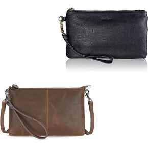 befen Vintage Brown Small Wristlet Crossbody Clutch Purse with Black Wristlet Clutch Wallet for Women