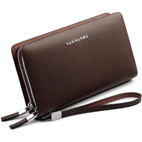 VANNANBA Wristlet Wallets Large Leather Double Zipper Long Business Handbag Clutch Phone Holder,Gift for Father Son