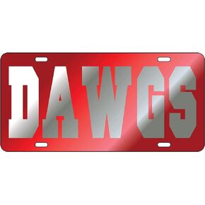 Sports Addiction Georgia Bullodgs Mirror Laser License Plate Tag Silver Background, Black - Dawgs