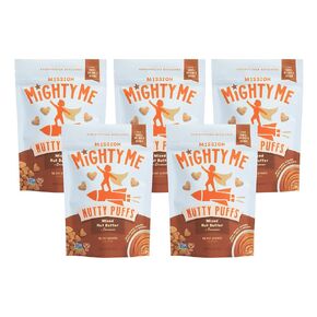 Mission Mighty Me Nutty Puffs Peanut Butter Puffs for Babies + Kids - Pediatrician Developed - USDA Organic, Plant-Based Protein, Gluten-Free Puffs Baby Snack - Peanut Flavor (1.5oz, 5-Pack)