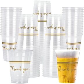 Gatherfun 100-Pack 16oz Thank You Plastic Cups - Disposable Ideal for Wedding, Baby Shower -Party Supplies & Favors for Bridal Themed Events