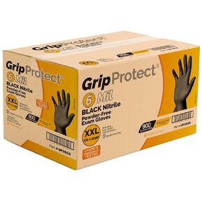 GripProtect 6 Mil Black Nitrile Exam Gloves | 6 Mil | Chemo-Rated | Heavy Duty | Textured | Food | Cleaning | Tattoo | Automotive | (Large, 100)