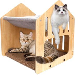 Cat Scratcher Lounge, 2 in 1 Double Layer Cat House with Scratching Pads & Bed and Hammock to Rest and Grind Claws, Cat Scratching Post for Indoor Cats in Kuwait
