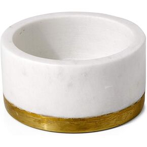 Serene Spaces Living White Marble Bowl with Brass Ring, Decorative Multi-Purpose Bowl- Use as Centerpiece Bowl, Fruit Bowl, Candle-Holder, Small Size Measures 2" Tall and 4" Diameter