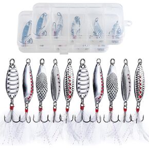 Goture Fishing Spoons Lures,Metal Spoon Trout Lures,Long Distance Casting Fishing Lures for Trout Bass Crappie Pike Saltwater and Freshwater Fishing,Jigging Spoons with Fishing Tackle Box