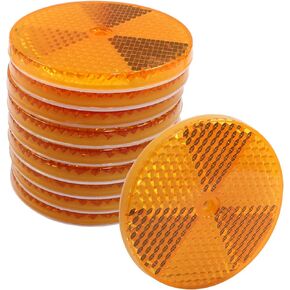 10 Pcs Yellow Front Reflector 80mm Dia Round Reflector with Center Mounting Hole for Cars, Trailer, Trucks, Dirt Bike and Boat
