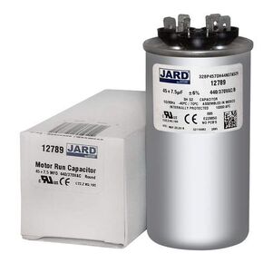 45 + 7.5 x 370/440 VAC Round Dual Run Capacitor by Jard # 12789