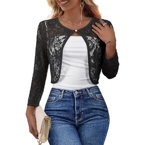 Tralilbee Women's 3/4 Sleeve Shrugs Bolero Open Front Floral Lace Cardigan for Women Dresses