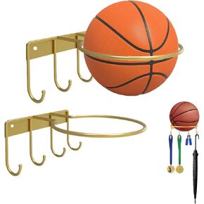 Basketball Holder, Ball Holder Wall Mount Organizer Room Decoration for Basketball, Volleyball, Football Wall Mount Gold-2PCS in Kuwait