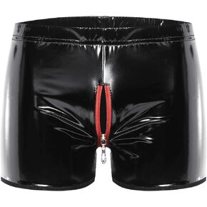 Mens Shiny Leather Boxer, Sexy Below Open Crotch, Wetlook PU Leather, Comfort Stretch Waistband