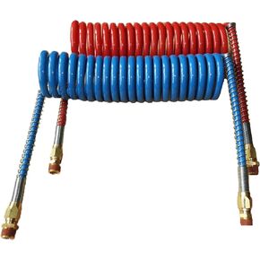 COILED AIR SET LINE ASSEMBLY RED & BLUE TRUCK TRAILER BRAKE COIL SET, 15' LENGTH; 2 X 12" LEADS