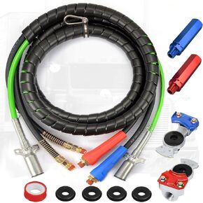 15Ft 3 in 1 Airline Kit, Semi Truck Air Line Kit with Glad Hand, Glad Hand Handles and Glad Hand Seals, Truck Air Hose for Semi Truck Trailer Tractor