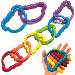 Baby Rings Toy Links Educational Toys - Link Toys, Teething Toys, Infant Toys, Baby Accessories, Stroller Toys, Car Seat Toys, Fine Motor Rainbow Jumbo Toys for Toddlers