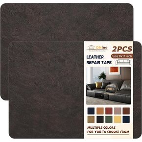 ONine Leather Repair Patch,Self-Adhesive Couch Patch,Multicolor Available Scratch Leather 8X11 Inch （2pcs） Peel and Stick for Sofas,Car Seats Backpack Jackets(New Dark Brown)