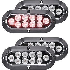 Meerkatt Oval 6 Inch Amber Light 10 LED Tail light Bulbs Turn Signal Lights Universal for Lorry Bus Trailer Van Boat Truck 12V DC Waterproof Pack of 4