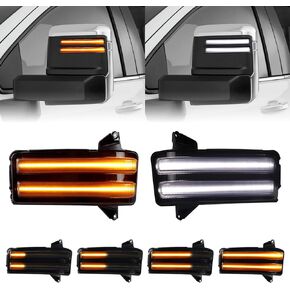 LED Sequential Amber Tow Mirror Turn Signal Lights for 2020-2023 Chevy Silverado GMC Sierra 2500 3500 Switchback Dynamic Amber Side Mirror Marker Lights White DRL, Smoked Lens