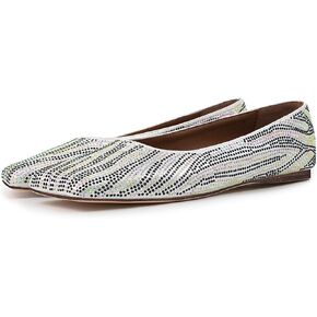 حذاء باليه مسطح بمقدمة مربعة للنساء من حجر الراين فضي حذاء مسطح للنساء بنعل مطاطي كاجوال in Kuwait