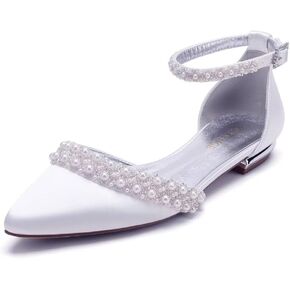 Flat Wedding Shoes for Bride Closed Toe Pearl Bridal Flats Comfortable Wedding Flats