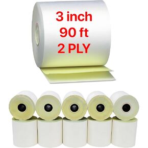 3 "× 90 '2 رقائق بيضاء كناري خالية من الكربون لفات الورق المطبخ استلام الطابعة POS تسجيل النقدية متوافق مع طابعات Clover Epson SNBC Star Sam4s Ellix Bixolon (10 لفات، 3 "× 90 قدم 2 رقائق) in Kuwait