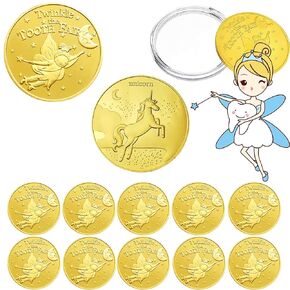 Tooth Fairy Coins, YOUYA DENTAL 10PCS Lost Teeth Reward Commemorative Coin Dental Tooth Fairy Golden Plated Metal Coin Kids Teeth Change Souvenir Christmas Dentistry Dentist Gifts for Lost Tooth Kids