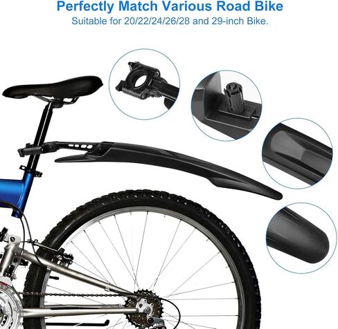 مجموعة واقيات الطين للدراجة القابلة للتعديل، مجموعة مصدات الطين الخلفية لدراجات الطريق تناسب 26 بوصة، 27.5 بوصة، 29 بوصة، الوزن 7.2 أونصة in Kuwait