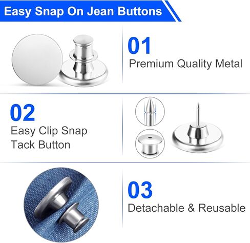 12 Sets Jean Button Pins, No Sew Instant Replacement Buttons, Reusable and Adjustable Pant Waist Tightener for Loose Jeans in Saudi Arabia