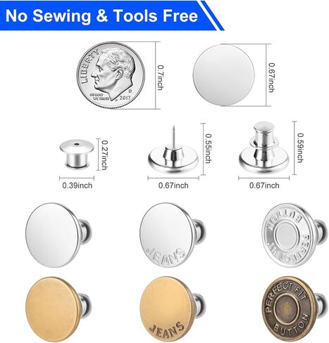 12 Sets Jean Button Pins, No Sew Instant Replacement Buttons, Reusable and Adjustable Pant Waist Tightener for Loose Jeans in Saudi Arabia