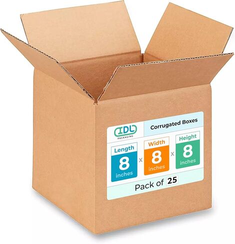 IDL Packaging Cube Corrugated Shipping Boxes 8"L x 8"W x 8"H - Excellent Choice of Strong Packing Boxes for USPS, UPS, FedEx Shipping - Easy-to-Recycle Cardboard Boxes for Packaging (Pack of 5) in Saudi Arabia
