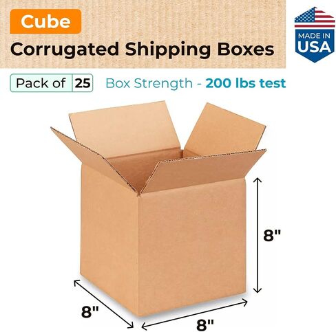 IDL Packaging Cube Corrugated Shipping Boxes 8"L x 8"W x 8"H - Excellent Choice of Strong Packing Boxes for USPS, UPS, FedEx Shipping - Easy-to-Recycle Cardboard Boxes for Packaging (Pack of 5) in Saudi Arabia