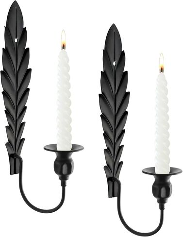 Anndason مجموعة من 2 شمعدان حائط أسود، حامل شموع حائطي فريد من نوعه للديكور، حامل شمعدان حائطي، شمعدانات شمعدان لتزيين الحائط لديكور المنزل، الزفاف، الطعام، الحفلات (أسود) in Kuwait