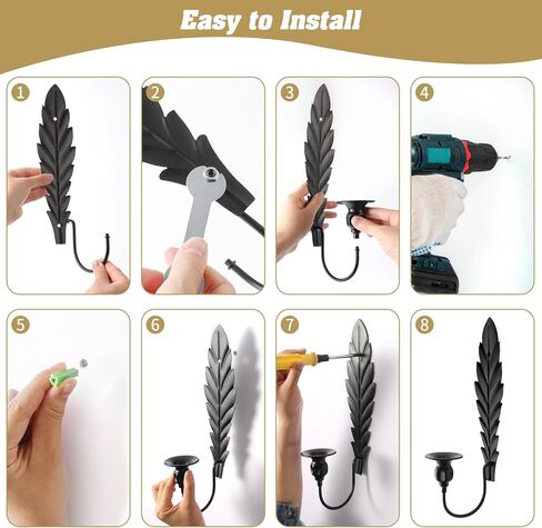 Anndason مجموعة من 2 شمعدان حائط أسود، حامل شموع حائطي فريد من نوعه للديكور، حامل شمعدان حائطي، شمعدانات شمعدان لتزيين الحائط لديكور المنزل، الزفاف، الطعام، الحفلات (أسود) in Kuwait