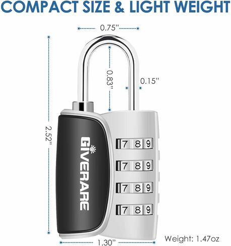 قفل مجمع مكون من قطعتين من GIVERARE، قفل بدون مفتاح مكون من 4 أرقام، أقفال أمتعة قابلة لإعادة الضبط لحقيبة الظهر، وخزانة الصالة الرياضية والمدرسة والموظفين، قفل سفر مقاوم للطقس للسياج، وبوابة الفناء الخلفي، ومشبك، وحقيبة فضية in Kuwait