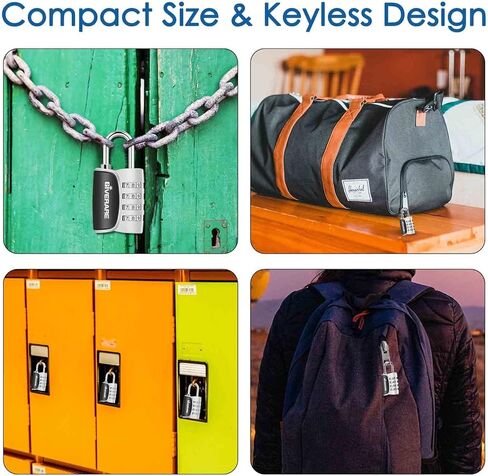 قفل مجمع مكون من قطعتين من GIVERARE، قفل بدون مفتاح مكون من 4 أرقام، أقفال أمتعة قابلة لإعادة الضبط لحقيبة الظهر، وخزانة الصالة الرياضية والمدرسة والموظفين، قفل سفر مقاوم للطقس للسياج، وبوابة الفناء الخلفي، ومشبك، وحقيبة فضية in Kuwait