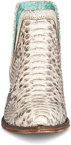 CORRAL Women's LD Natural Python Fringe Shoe 4.5" Shaft Leather Sole Pointed Toe Python/Cowhide Leather Urban Bootie, White Size 10 in Saudi Arabia