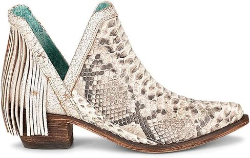 CORRAL Women's LD Natural Python Fringe Shoe 4.5" Shaft Leather Sole Pointed Toe Python/Cowhide Leather Urban Bootie, White Size 10 in Saudi Arabia