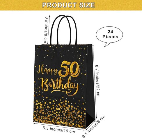 MIMIND 24 Pieces Black Gold 50th Birthday Gift Bags Kraft Paper Bags Party Favor Bags Goodie Candy Bags for Birthday Wedding Party Supplies in Saudi Arabia