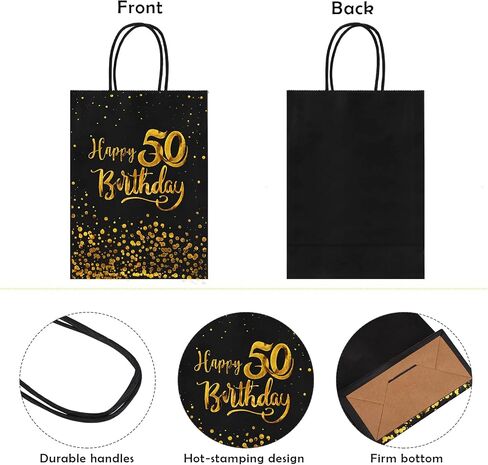 MIMIND 24 Pieces Black Gold 50th Birthday Gift Bags Kraft Paper Bags Party Favor Bags Goodie Candy Bags for Birthday Wedding Party Supplies in Saudi Arabia