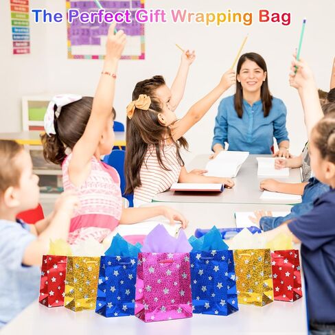 LWBDD 24 حزمة من أكياس الهدايا الصغيرة السائبة مع مقابض ومناديل ورقية، صغيرة الحجم لامعة لصالح الحفلات/الأشياء الجيدة/حقيبة الحلوى لعيد الميلاد وعيد الفصح وعيد الأم وعيد الحب (نقطة) in Saudi Arabia