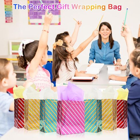 LWBDD 24 حزمة من أكياس الهدايا الصغيرة السائبة مع مقابض ومناديل ورقية، صغيرة الحجم لامعة لصالح الحفلات/الأشياء الجيدة/حقيبة الحلوى لعيد الميلاد وعيد الفصح وعيد الأم وعيد الحب (نقطة) in Saudi Arabia
