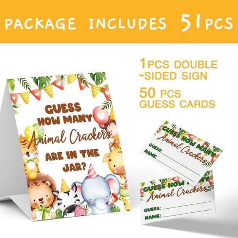 ألعاب استحمام الأطفال من Lovely Jungle Animals تخمين كم عدد الحيوانات المفرقعات، للجنسين (علامة واحدة و50 بطاقة تخمين)، زينة حمام الطفل، لعبة تخمين حمام الطفل - DLM322 in Kuwait