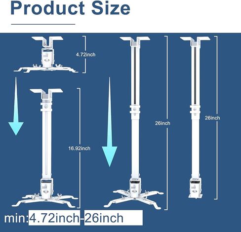 دعامة تثبيت على الحائط أو السقف لجهاز العرض مع ارتفاع قابل للتعديل وأذرع قابلة للتمديد لجهاز عرض بأحجام مختلفة (أبيض) in Kuwait