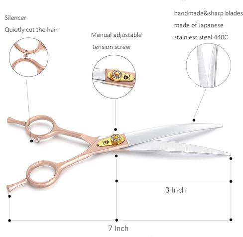 7 Inches Professional Pet Grooming Scissor, 440C Japanese Steel Straight & Curved & Thinning & Chunker Shears/Scissors for Dog Cat and More Pets (7 inch-Grooming Scissors Set) in Saudi Arabia
