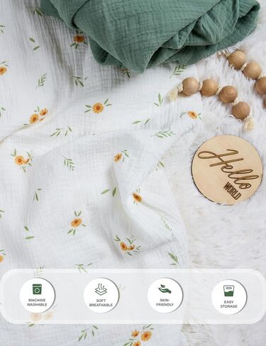 Meracorallo Muslin Changing Pad Cover, 100% Cotton Soft and Comfortable Floral Changing Table Cover for Baby Boys and Girls, Roman Green in Saudi Arabia
