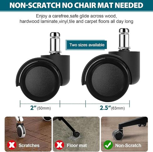Office Chair Wheels - 2 Inch Chair Caster Wheel Set of 5, Replacement Supports 1000 lbs, No Noise, Suitable for All Floor（Black） (Wheels-002-38) in Saudi Arabia
