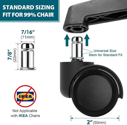 Office Chair Wheels - 2 Inch Chair Caster Wheel Set of 5, Replacement Supports 1000 lbs, No Noise, Suitable for All Floor（Black） (Wheels-002-38) in Saudi Arabia