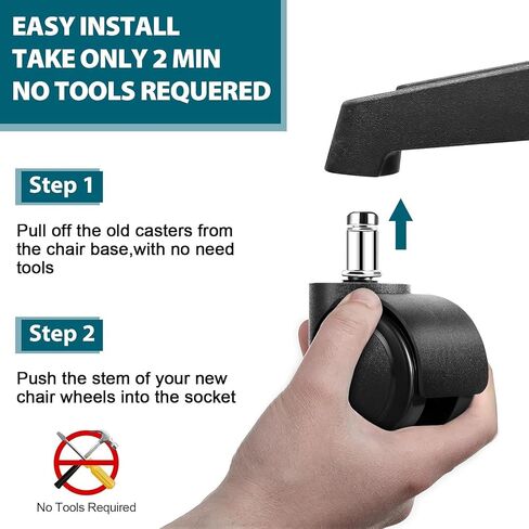 Office Chair Wheels - 2 Inch Chair Caster Wheel Set of 5, Replacement Supports 1000 lbs, No Noise, Suitable for All Floor（Black） (Wheels-002-38) in Saudi Arabia